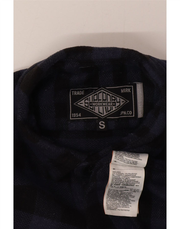 Superdry Mens Flannel Shirt Small Navy Blue Check Cotton