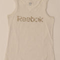 REEBOK Womens Graphic Vest Top UK 12 Medium White Cotton Vintage Reebok and Second-Hand Reebok from Messina Hembry 