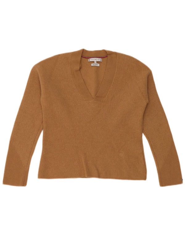 Tommy Hilfiger Suéter corto con cuello en V para mujer UK 6 XS Lana beige