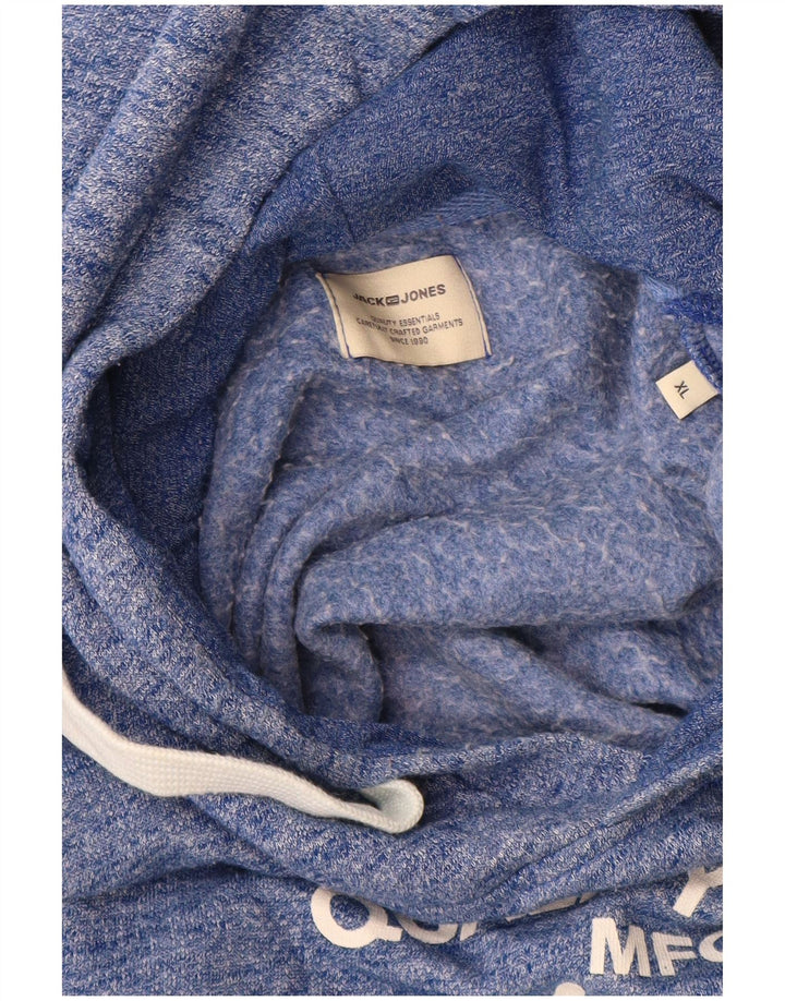 Jack & Jones Mens Graphic Hoodie Jumper XL Blue Flecked Polyester