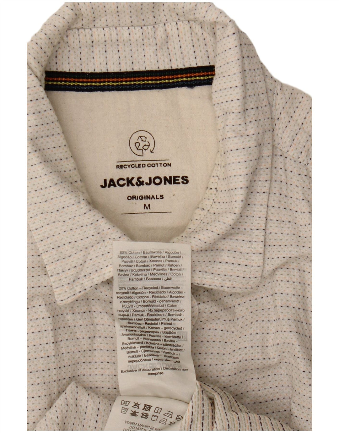 Jack & Jones Mens Short Sleeve Shirt Medium Off White Spotted Cotton