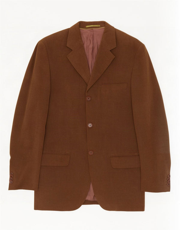 Massimo Dutti Mens 3 Button Blazer Jacket EU 46 Small Brown Cotton