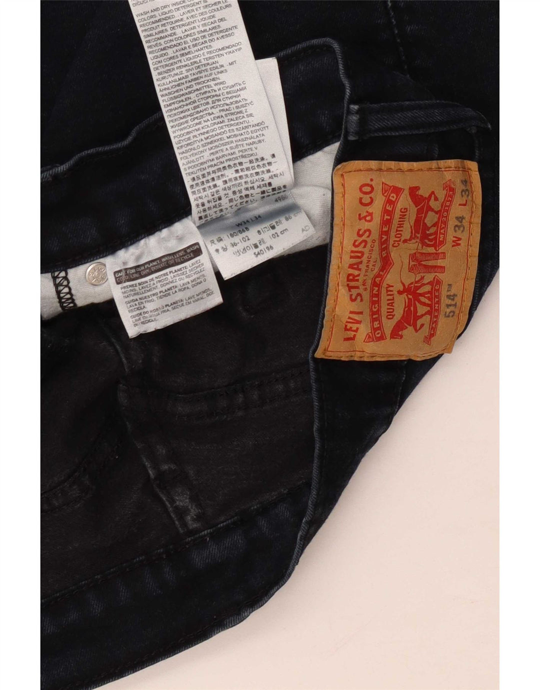 Levi's Mens 514 Straight Jeans W34 L34 Navy Blue Cotton