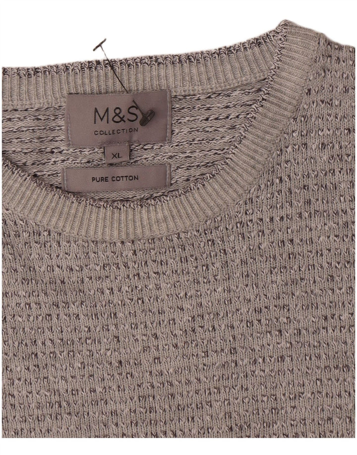 Marks & Spencer Mens Crew Neck Jumper Sweater XL Grey Flecked Cotton