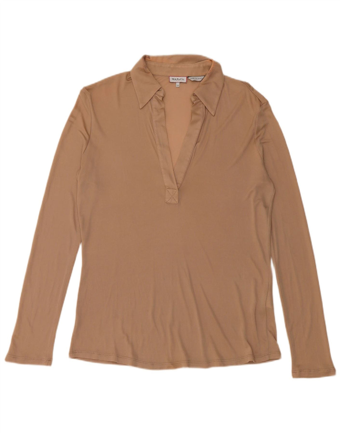 Max & Co. Womens Long Sleeve Polo Shirt UK 12 Medium Beige