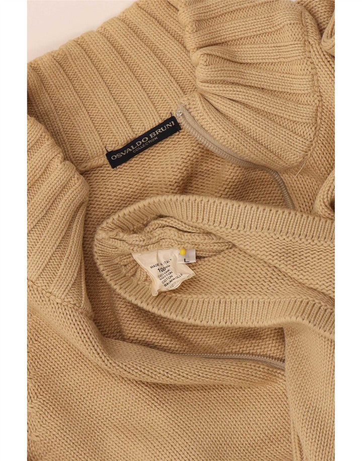 Osvaldo Bruni Mens Zip Neck Jumper Sweater Large Beige Cotton