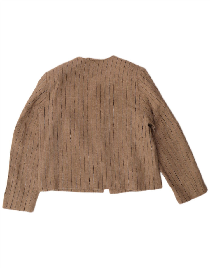 VINTAGE Womens 4 Button Blazer Jacket UK 14 Medium Beige Striped Linen