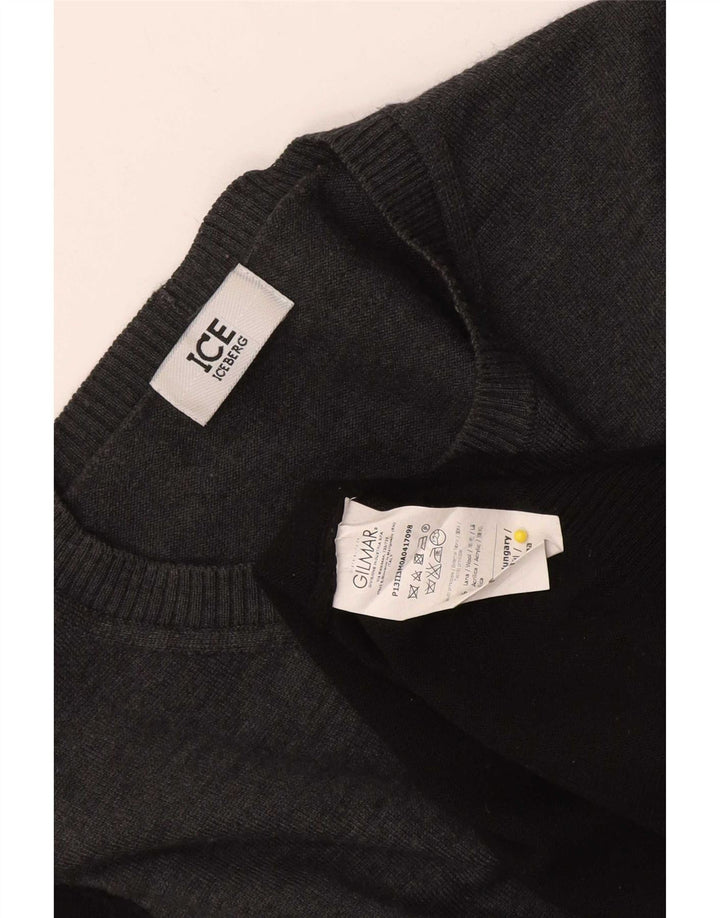 Iceberg Herre Crew Neck Jumper Sweater Medium Sort Colourblock Uld