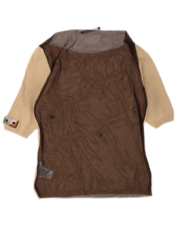 Liu Jo Womens See Through Blouse Top UK 12 Medium Beige Colourblock