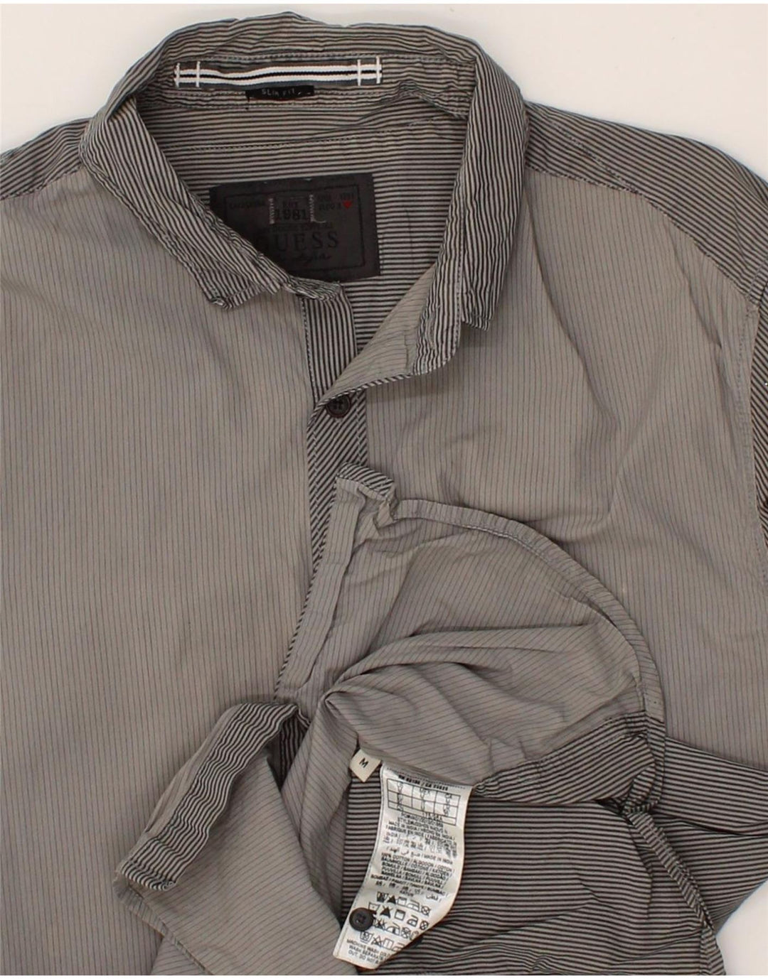 GUESS Mens Slim Fit Graphic Shirt Medium Grey Pinstripe Cotton Vintage Guess and Second-Hand Guess from Messina Hembry 