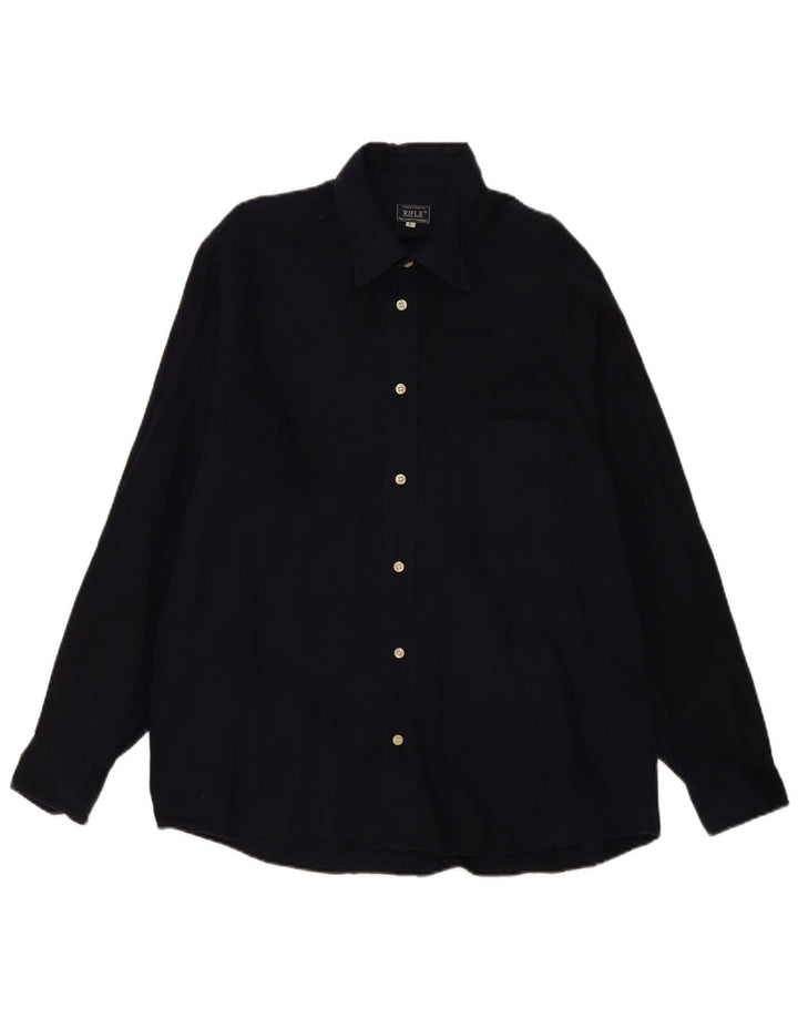 Camisa Rifle Hombre Grande Azul Marino Algodón