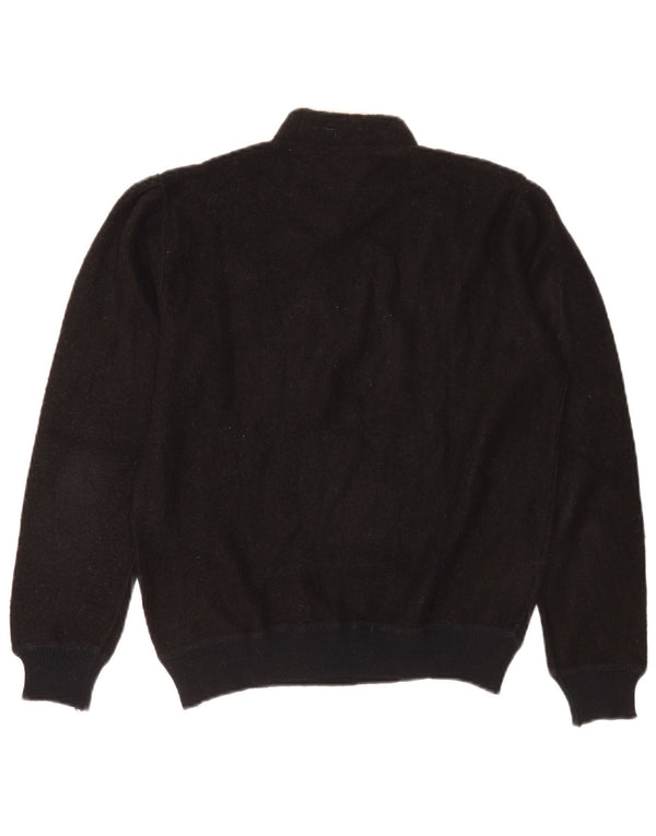 Maglione maglione collo alto da donna vintage UK 14 medio nero floreale