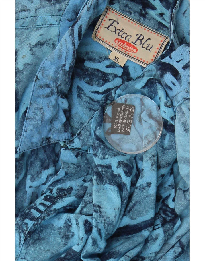 Vintage Mens Abstract Pattern Short Sleeve Shirt XL Blue Rayon