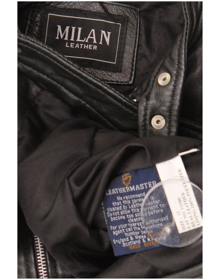 Giacca in pelle da motociclista da donna Milan UK 12 Pelle nera media