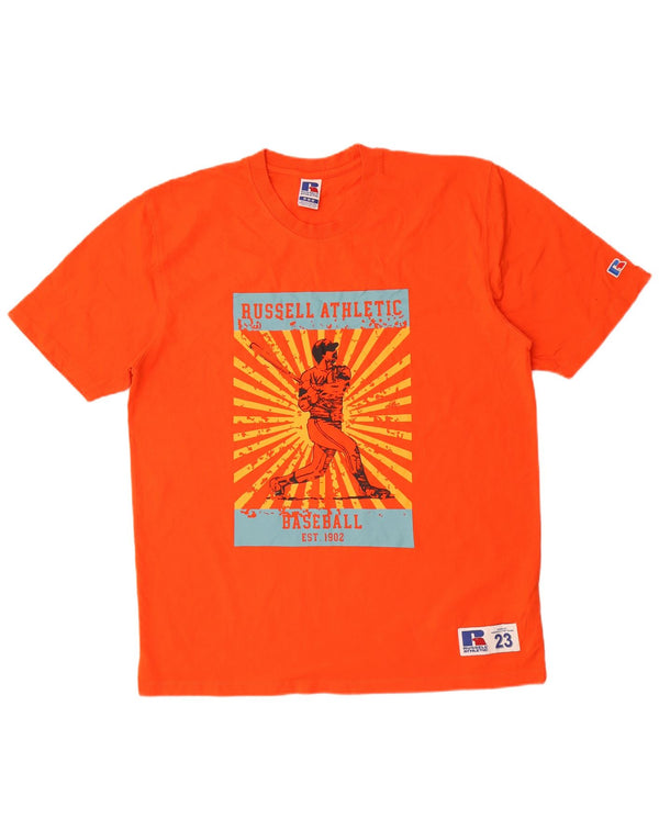 Russell Athletic Herre grafisk T-shirt Top Medium Orange Bomuld