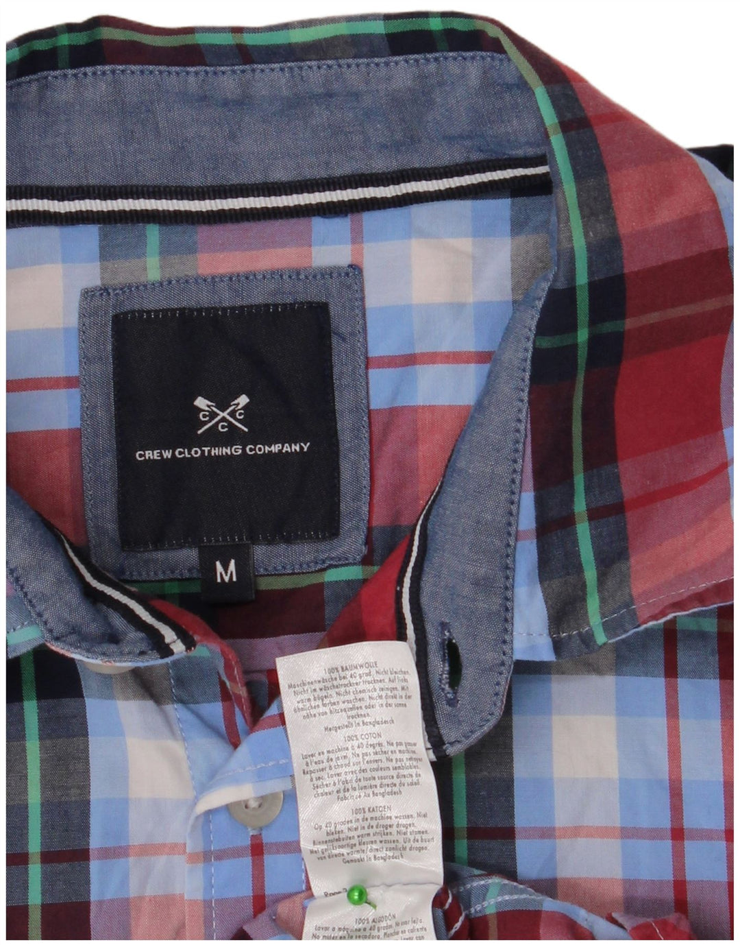 CREW CLOTHING Mens Short Sleeve Shirt Medium Blue Check Cotton