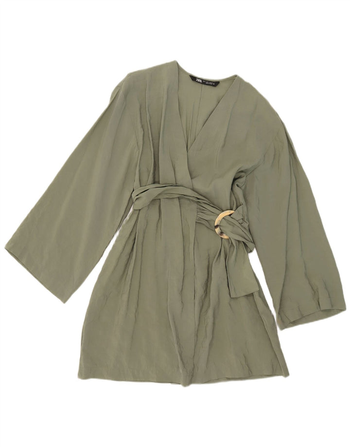 Zara Womens Wrap Dress UK 10 Small Khaki Modal