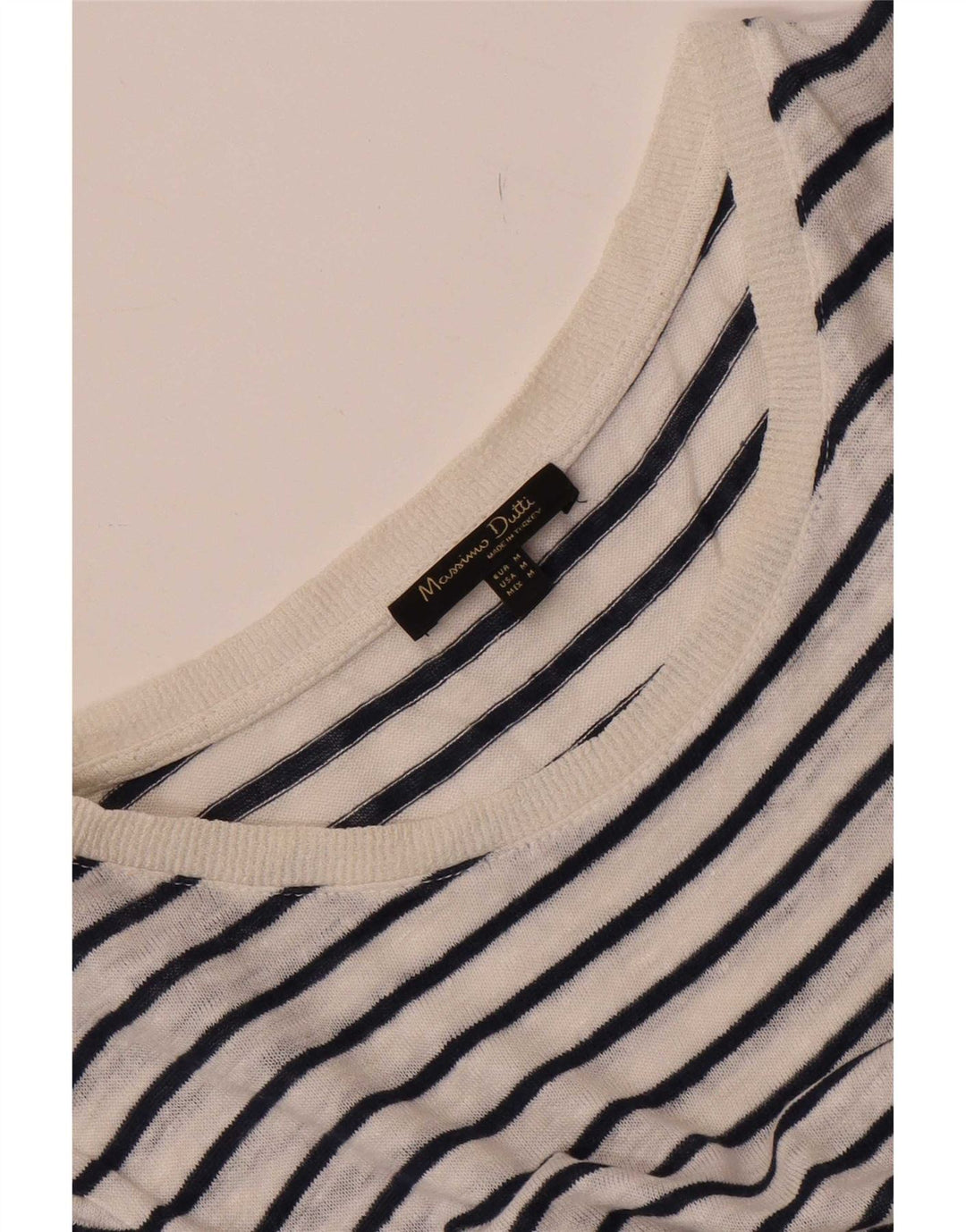 Massimo Dutti Damen T-Shirt Top UK 14 Medium Weiß gestreift