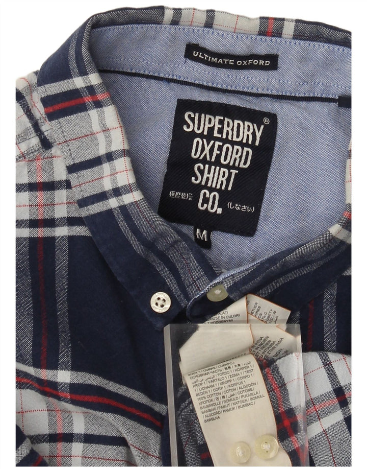 Superdry Mens Short Sleeve Flannel Shirt Medium Navy Blue Check Cotton