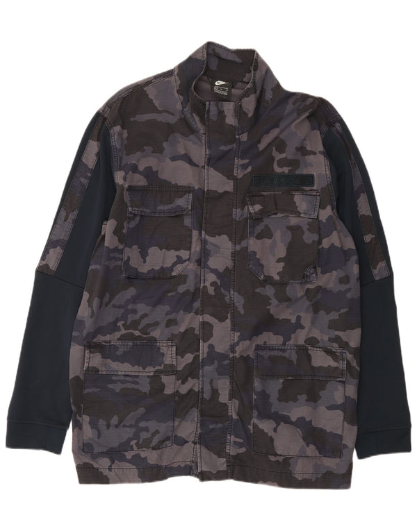 Nike Herren Graphic Utility Jacke UK 42 XL Marineblaue Camouflage-Baumwolle