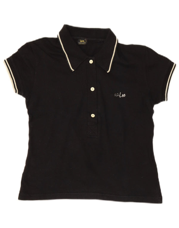 Lee Womens Crop Polo Shirt UK 14 Large Black Bomuld