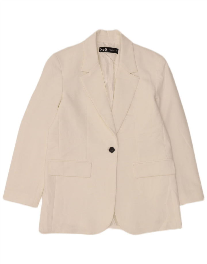 Zara Chaqueta Blazer De 1 Botón Para Mujer UK 44 Poliéster Blanco Mediano