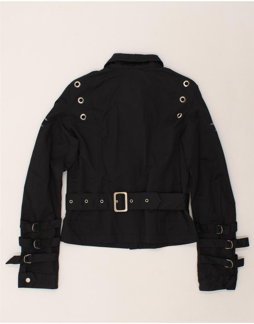 REPLAY Womens Graphic Bomber Jacket UK 14 Large Black Cotton