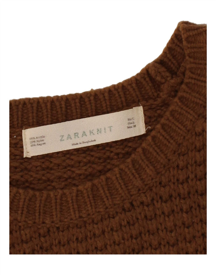 ZARA Womens Crew Neck Jumper Sweater UK 14 Large Brown Vintage Zara and Second-Hand Zara from Messina Hembry 