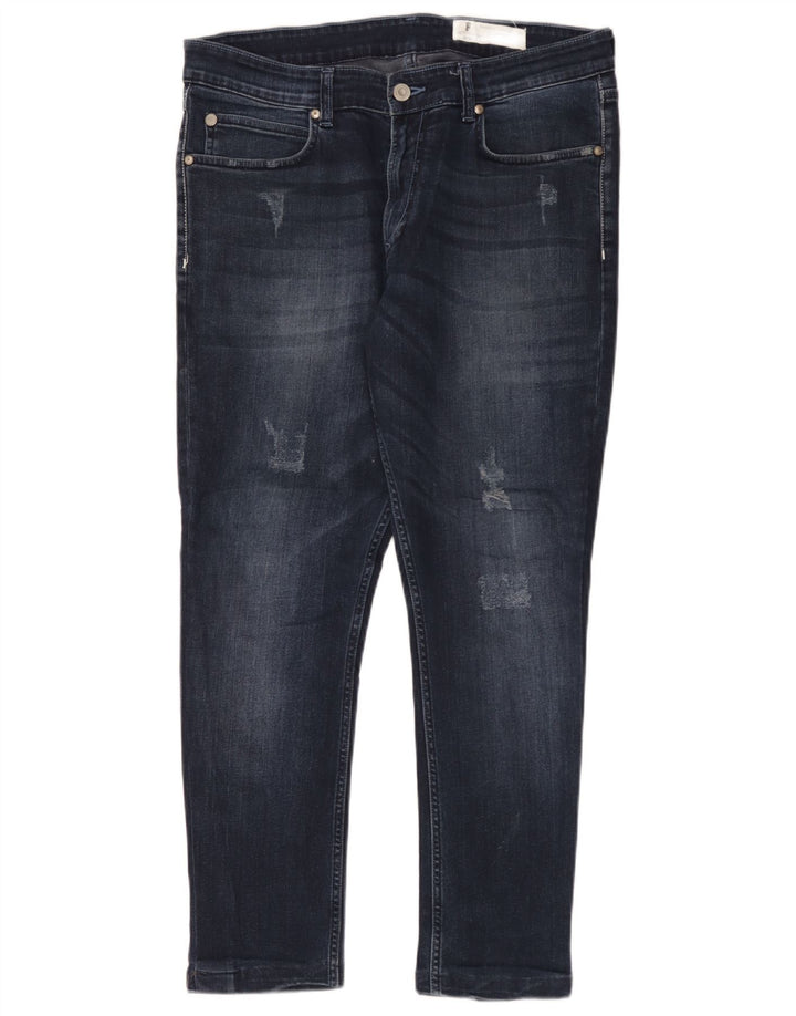 French Connection Mens Distressed Slim Jeans W36 L28 Navy Blue Cotton