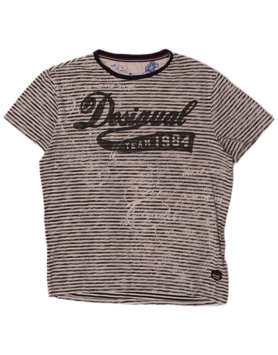 Desigual Herre Grafisk T-Shirt Top Stor Grå Stribet