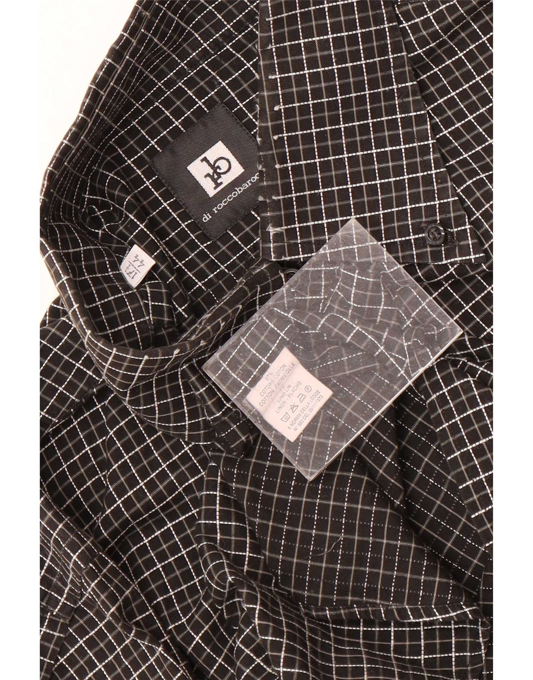 Roccobarocco Mens Shirt Size 44 17 1/2 XL Black Check Cotton