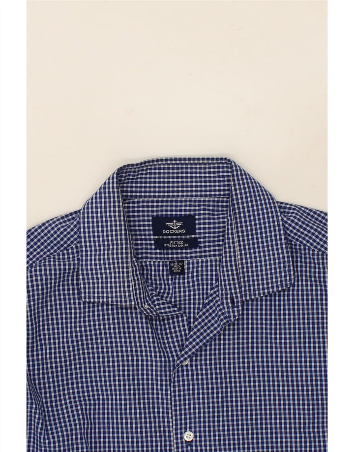 DOCKERS Mens Fitted Shirt Large Blue Gingham Cotton Vintage Dockers and Second-Hand Dockers from Messina Hembry 