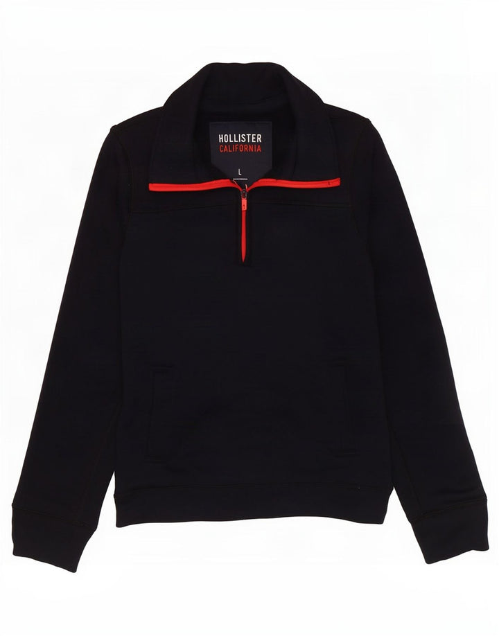 Hollister Mens Zip Neck Sweatshirt Jumper Large Navy Blue Polyester