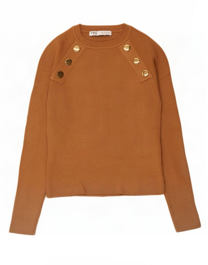 Zara Womens Crop Top Long Sleeve UK 12 Medium Brown