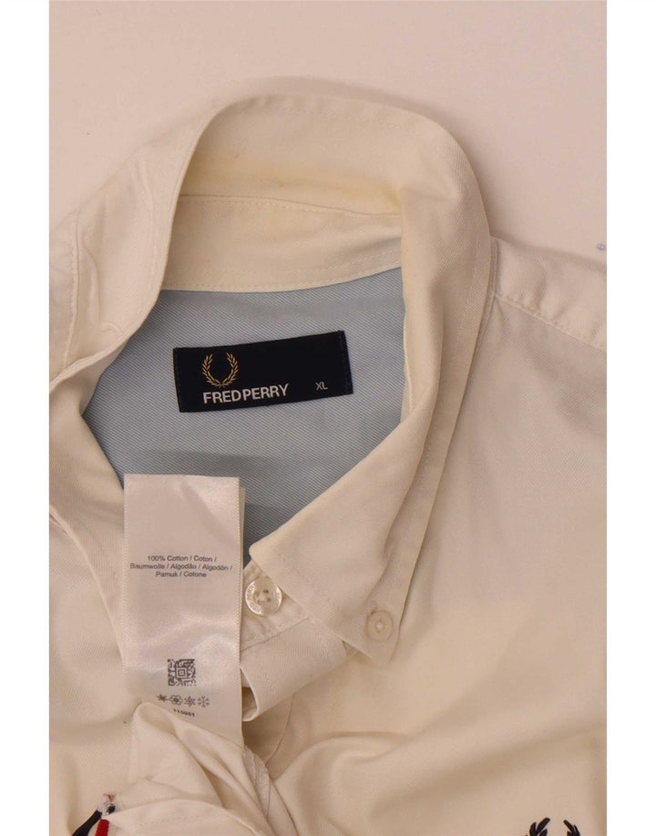 Fred Perry Mens Short Sleeve Shirt XL White Cotton