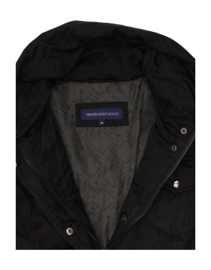 TRUSSARDI JEANS Womens Padded Coat IT 46 Large Black Polyester | Vintage Trussardi Jeans | Thrift | Second-Hand Trussardi Jeans | Used Clothing | Messina Hembry 