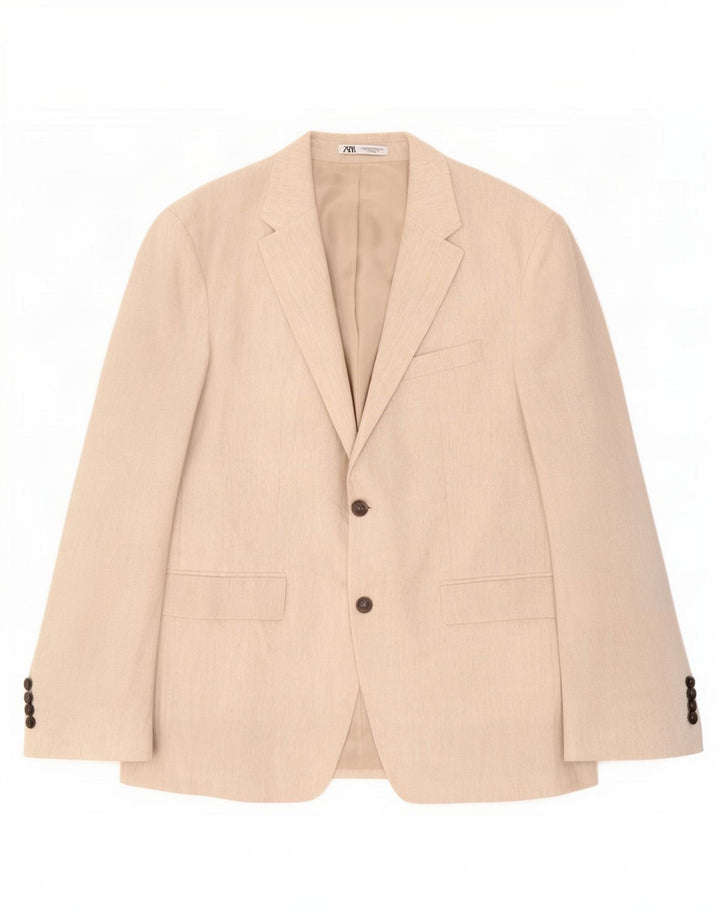 Zara Mens 2 Button Blazer Jacket EU 54 XL Beige