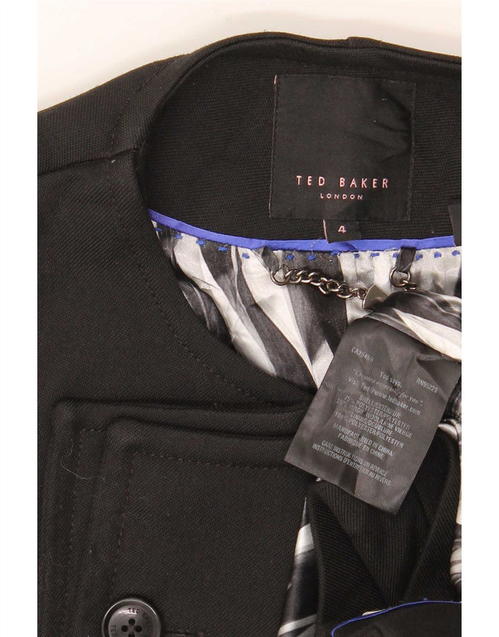 Ted Baker Womens Open Overcoat Size 4 Large Black Polyester