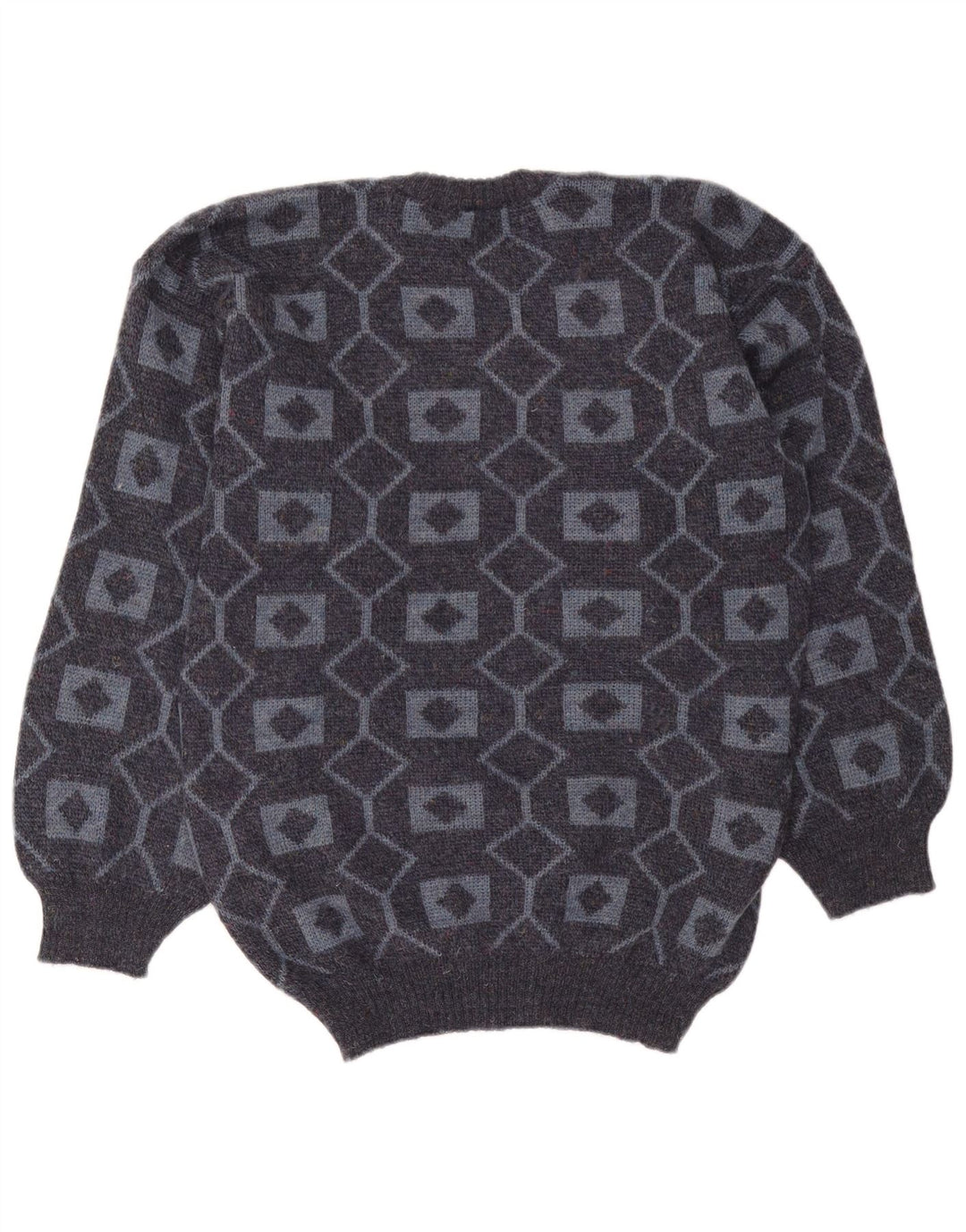 Vintage herre rund hals sweater mellemgrå geometrisk akryl