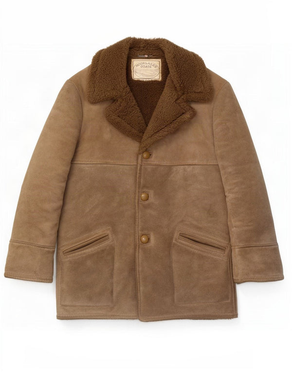 Vintage męska kurtka Shearling UK 40 duża beżowa skóra