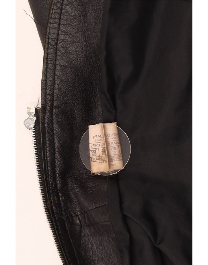 Vintage Womens Leather Gilet UK 10 Small Black Leather