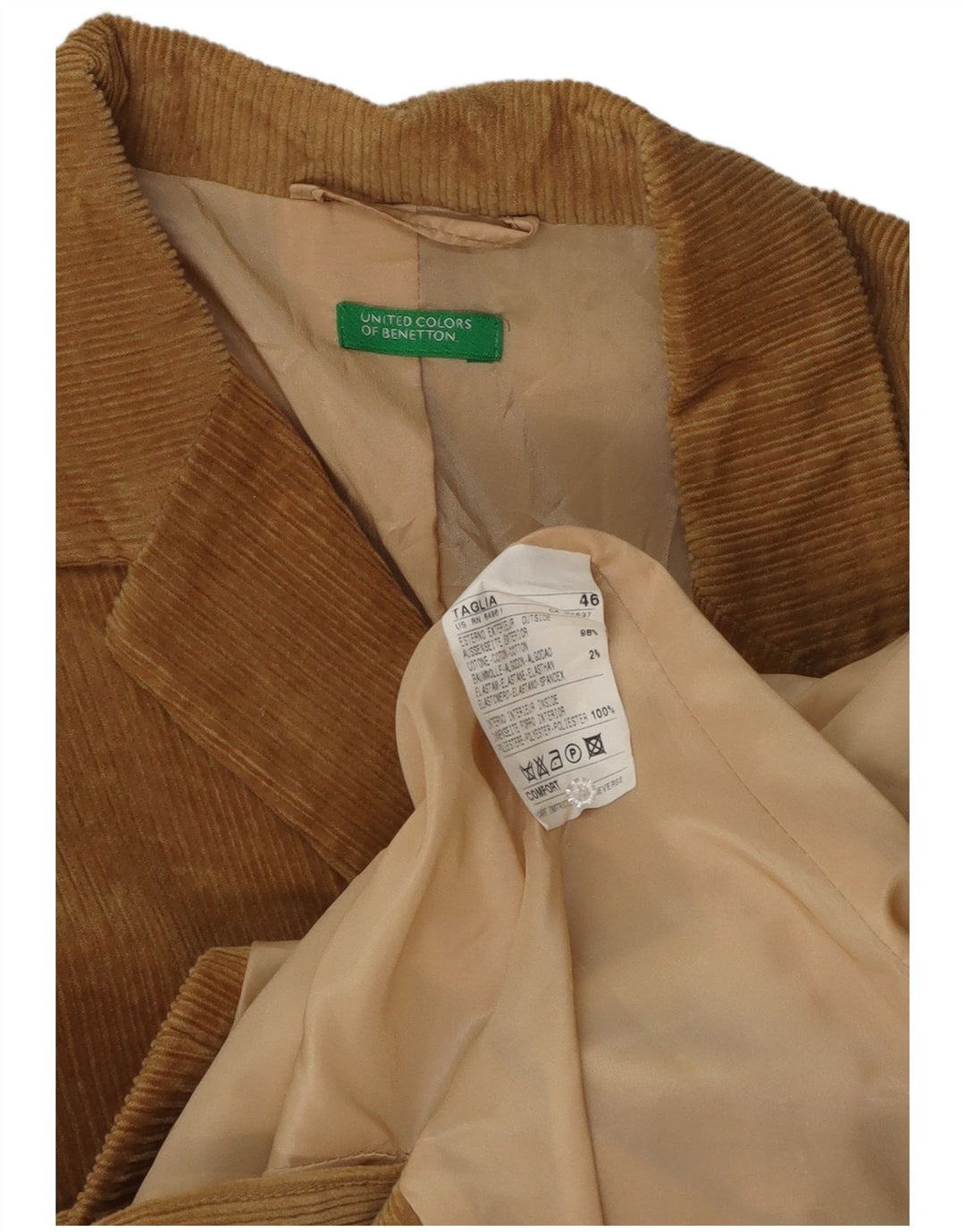 Benetton Dame 3-knaps Corduroy Blazer Jacket IT 46 Stor brun bomuld