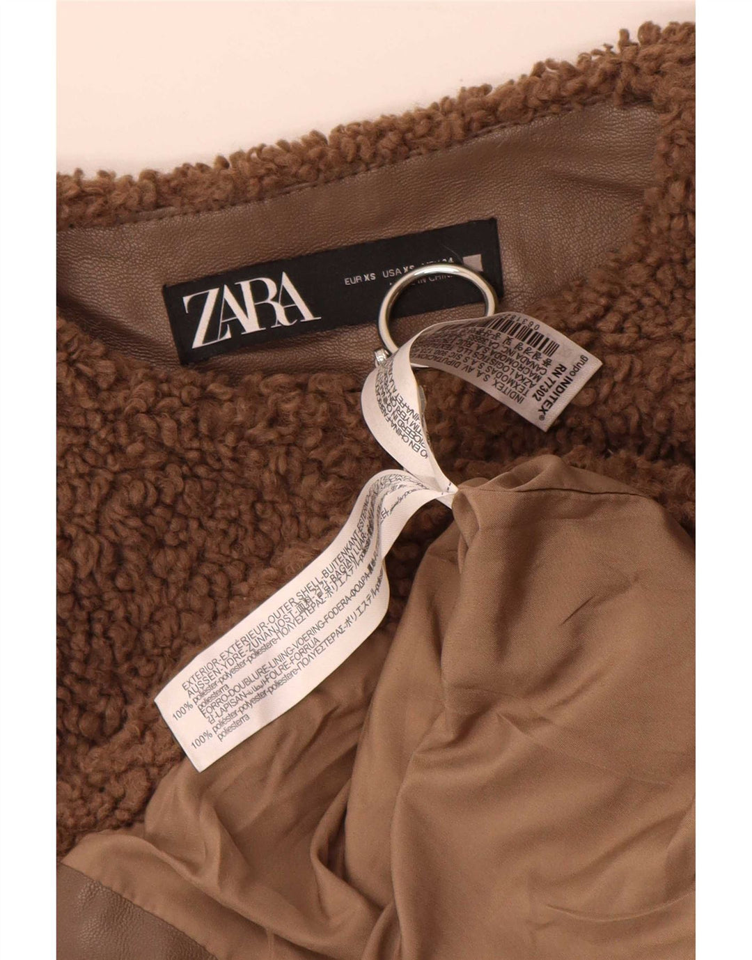 Женская флисовая куртка оверсайз Teddy Bear Zara UK 6 XS, коричневый полиэстер