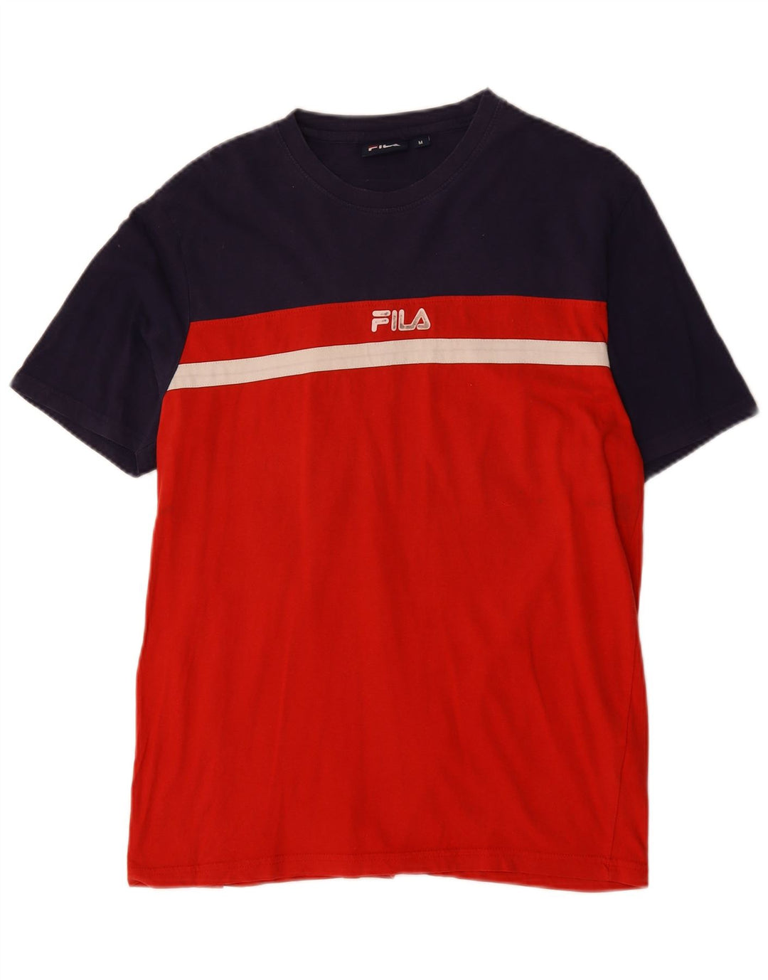 Fila Mens Graphic T-Shirt Top Medium Red Colourblock Cotton