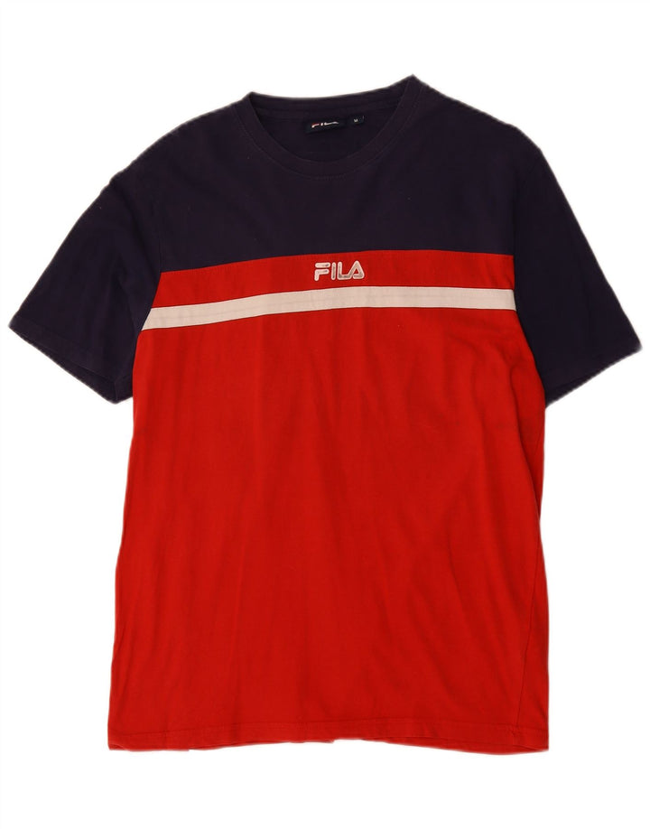 Fila Mens Graphic T-Shirt Top Medium Red Colourblock Cotton