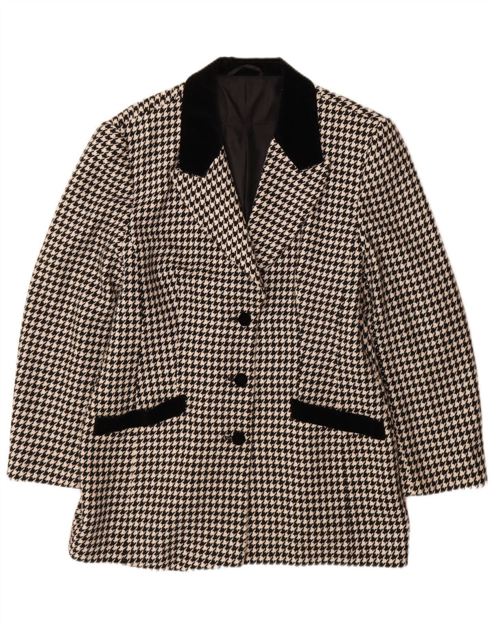 Vintage Womens 3 Button Blazer Jacket EU 44 XL Black Houndstooth