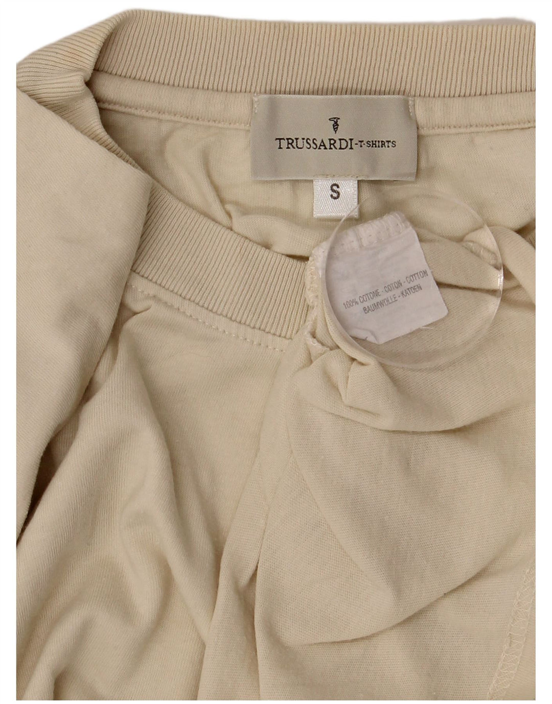 Trussardi Mens T-Shirt Top Small Beige Cotton
