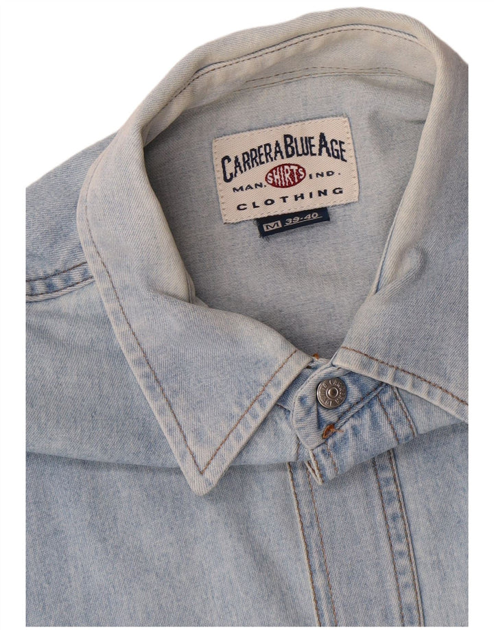Carrera Mens Denim Shirt Size 39/40 Medium Blue Cotton
