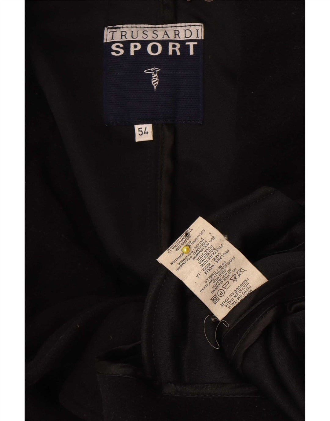 Trussardi Mens Pea Coat IT 54 2XL Black Wool