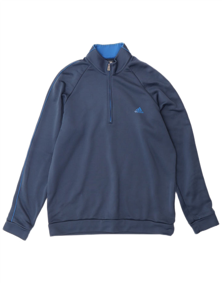 Adidas Mens Climalite Zip Neck Pullover Tracksuit Top Medium Blue Polyester